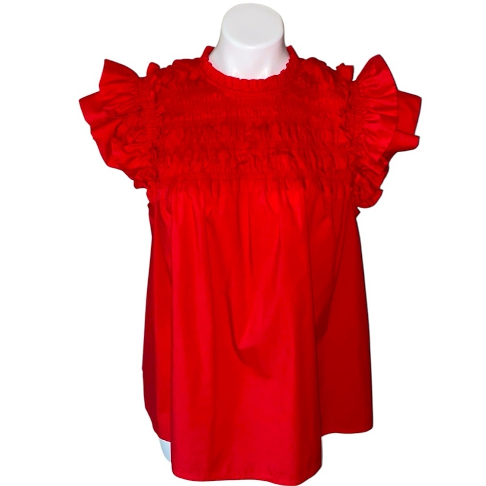 Marc New York Women’s Red Ruffle Short Sleeve Cotton Blend Blouse Plus Size 2x